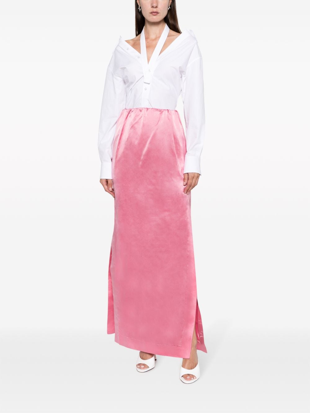 Shop Sa Su Phi Crinkled Silk Maxi Skirt In Pink
