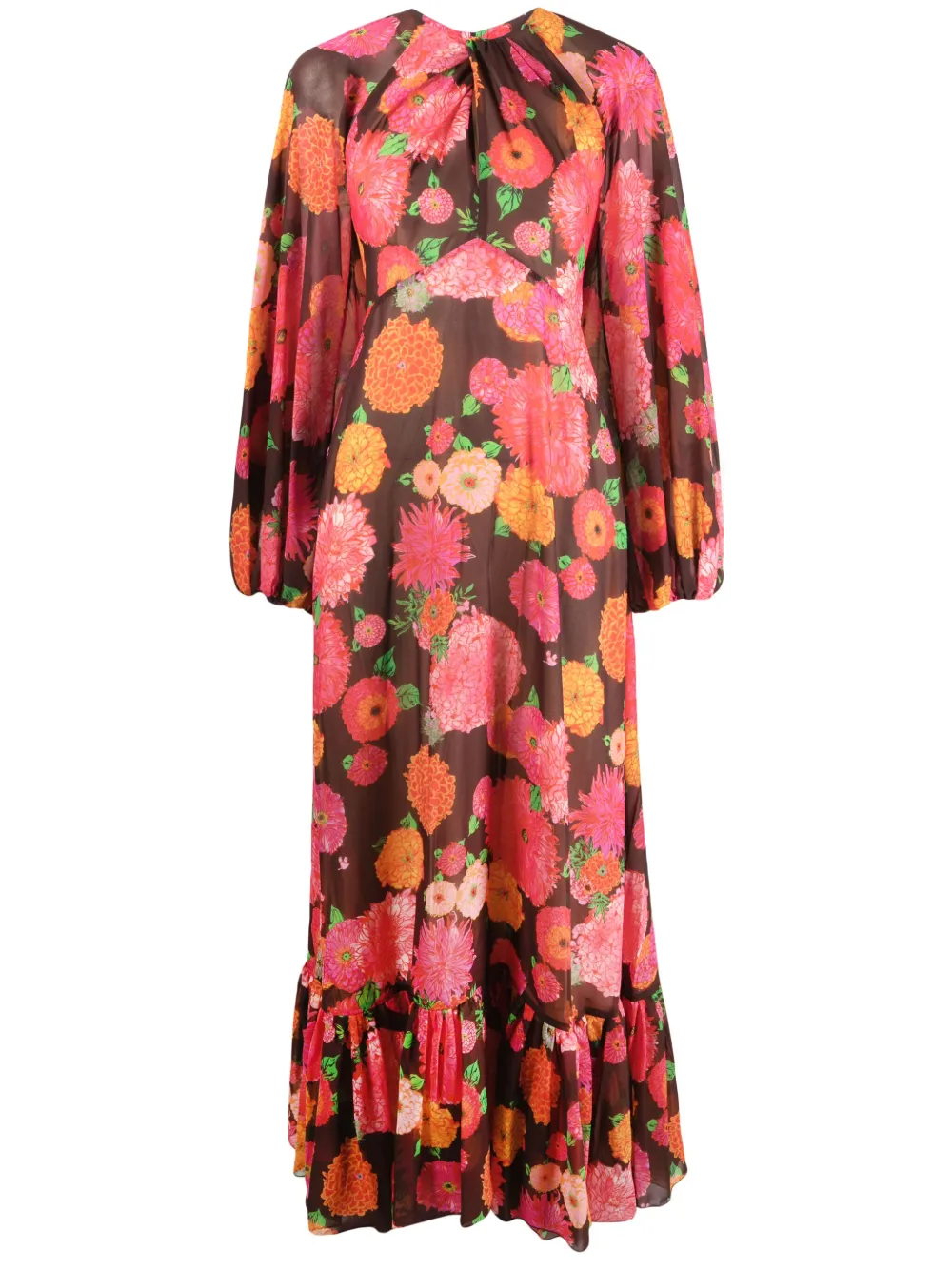 La Doublej Eve Floral-print Chiffon Dress In Brown