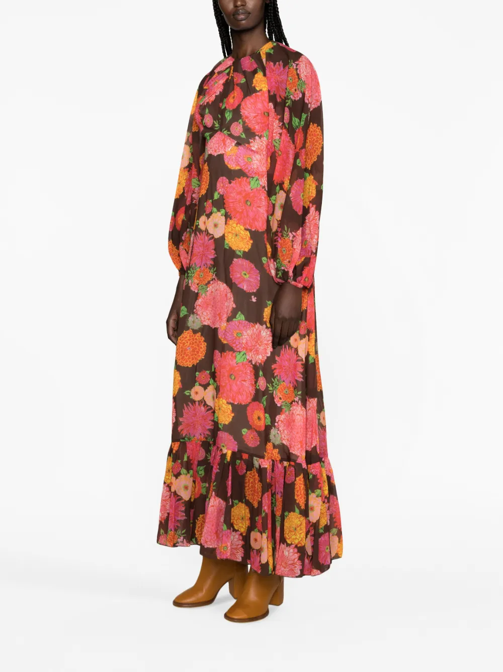 La Doublej Eve Floral-print Chiffon Dress In Multicolor
