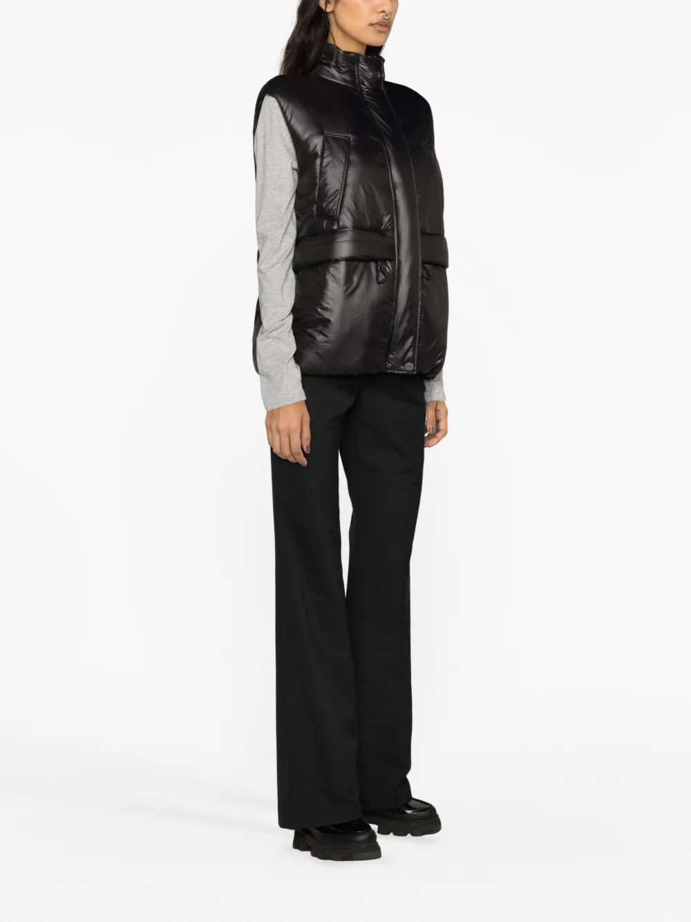 Ganni High-neck Concealed-fastening Gilet In Black
