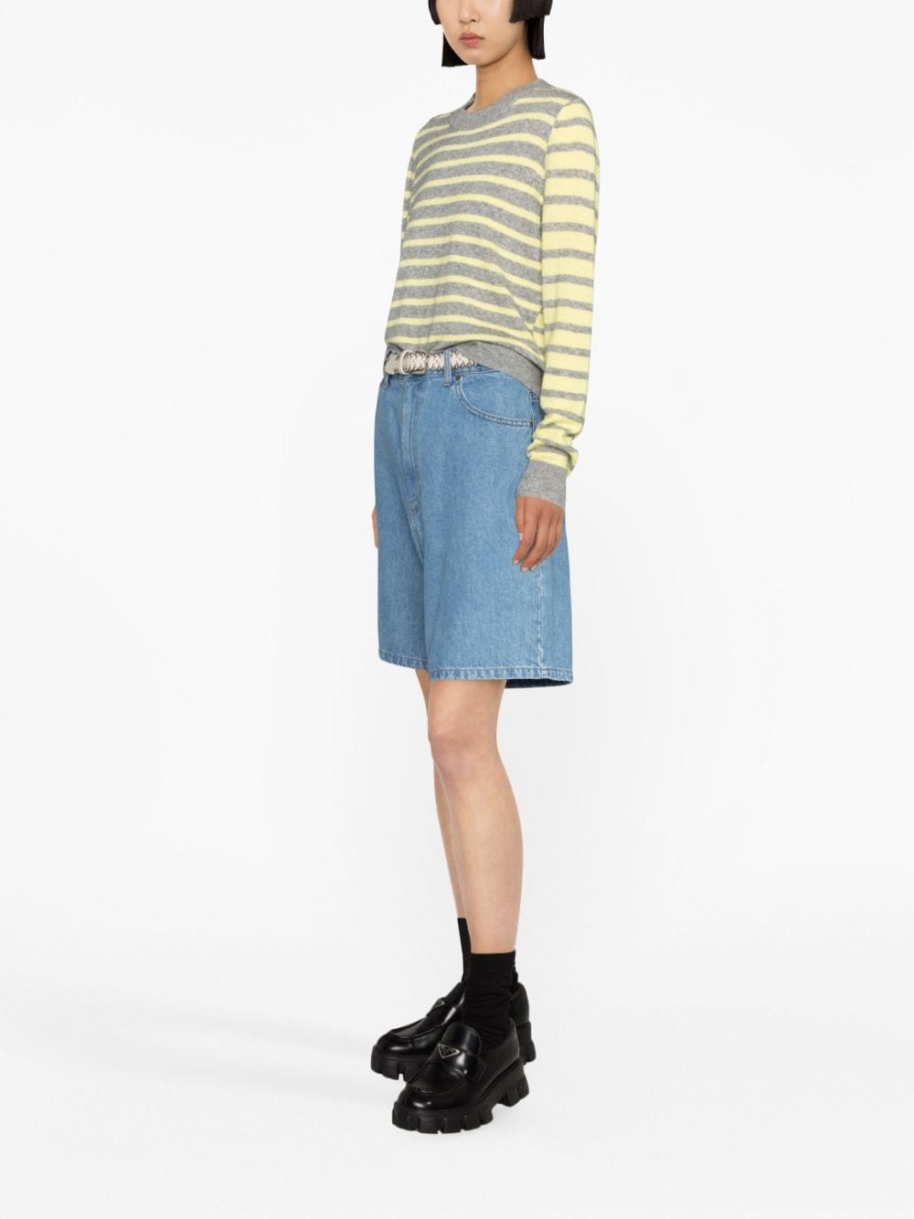 Shop Ganni Striped Ribbed Jumper In Yellow