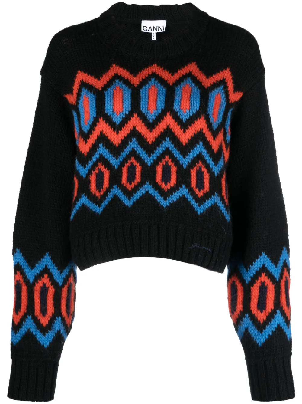 GANNI patterned organic-wool jumper - Schwarz