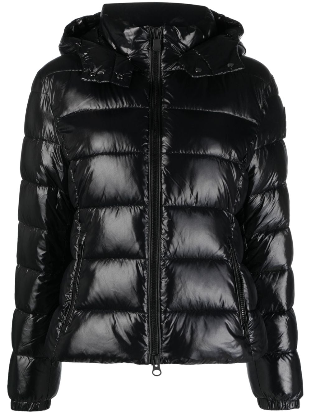 Save The Duck Logo-patch Hooded Puffer Jacket In Black