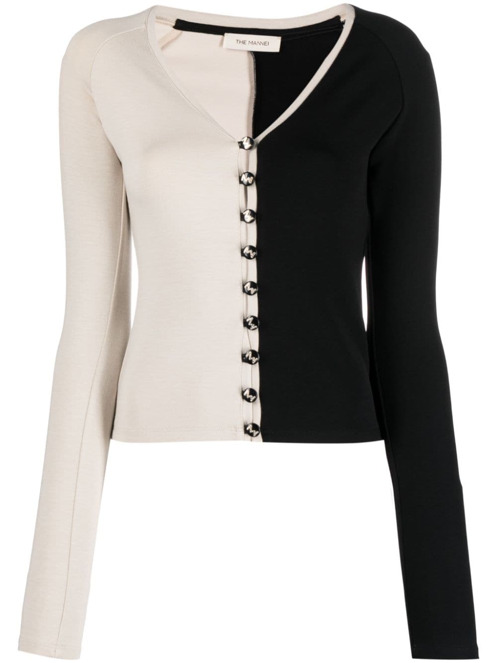The Mannei Two-tone V-neck Cardigan In Black