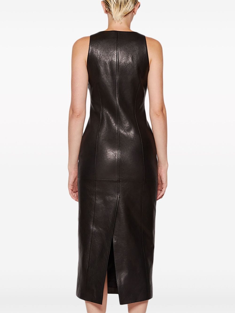 Shop Khaite V-neck Leather Dress In Black