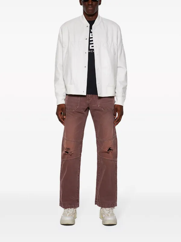 ブルゾン Givenchy Blouson With Back Embroidery Givenchy logo-embroidered Leather Jacket | White | FARFETCH