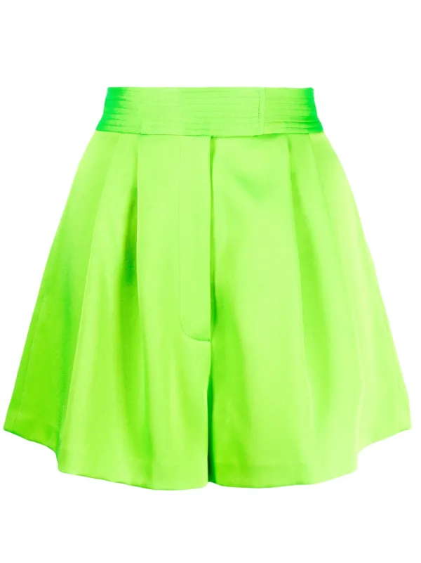 Alex Perry Pleated High-waisted Shorts in Green