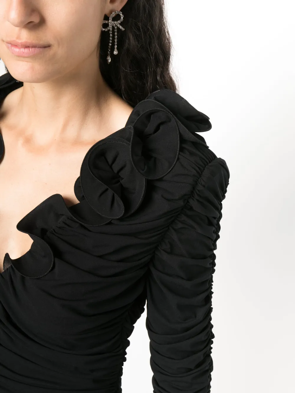 Magda Butrym Flower Decolte Long-sleeve Minidress In Black