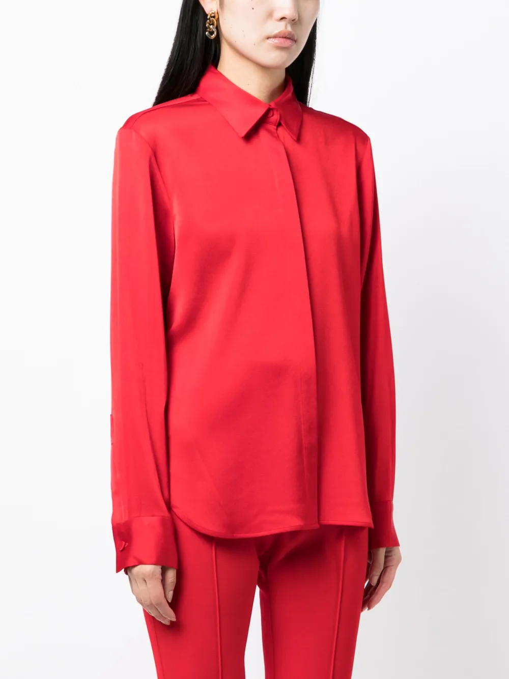 Shop Alex Perry Satin-finish Button-down Shirt In Red