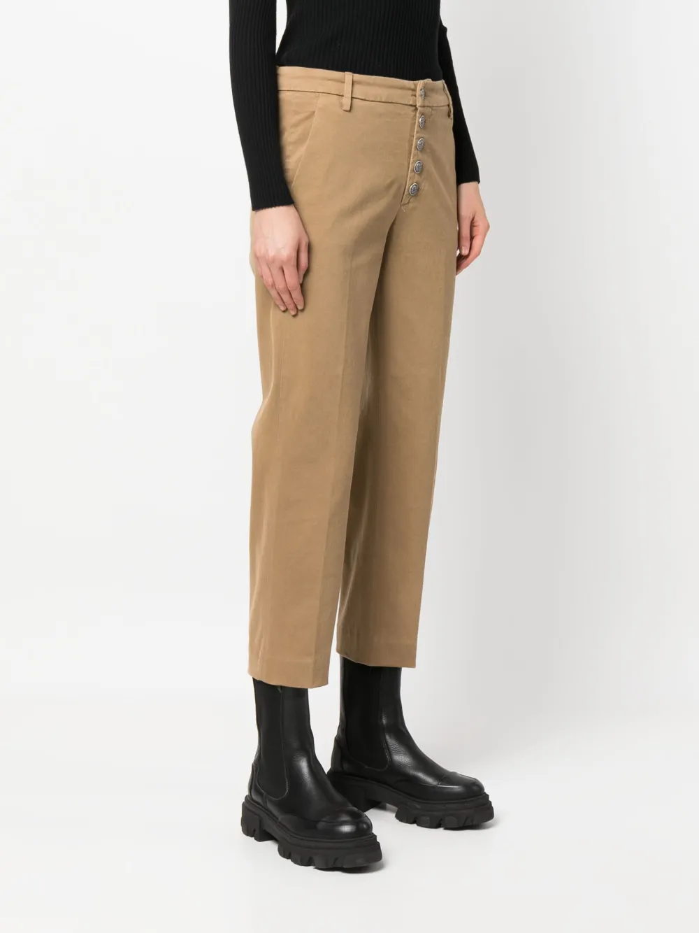 Dondup Cropped Straight-leg Trousers In Braun