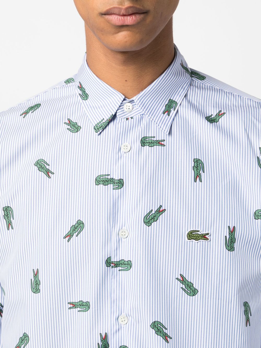 Shop Comme Des Garçons Shirt X Lacoste Logo Striped Shirt In Blue