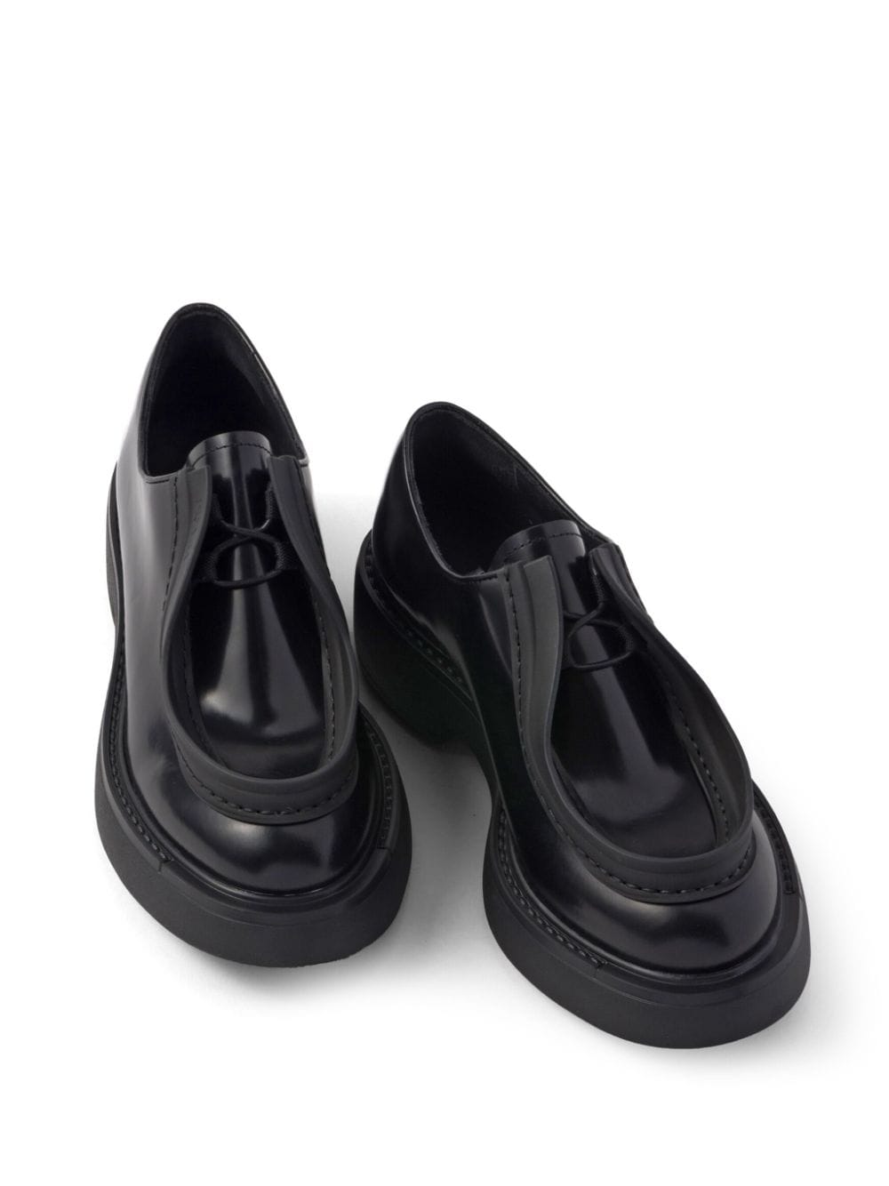 Shop Prada Raised-edge Leather Lace-up Shoes In Black