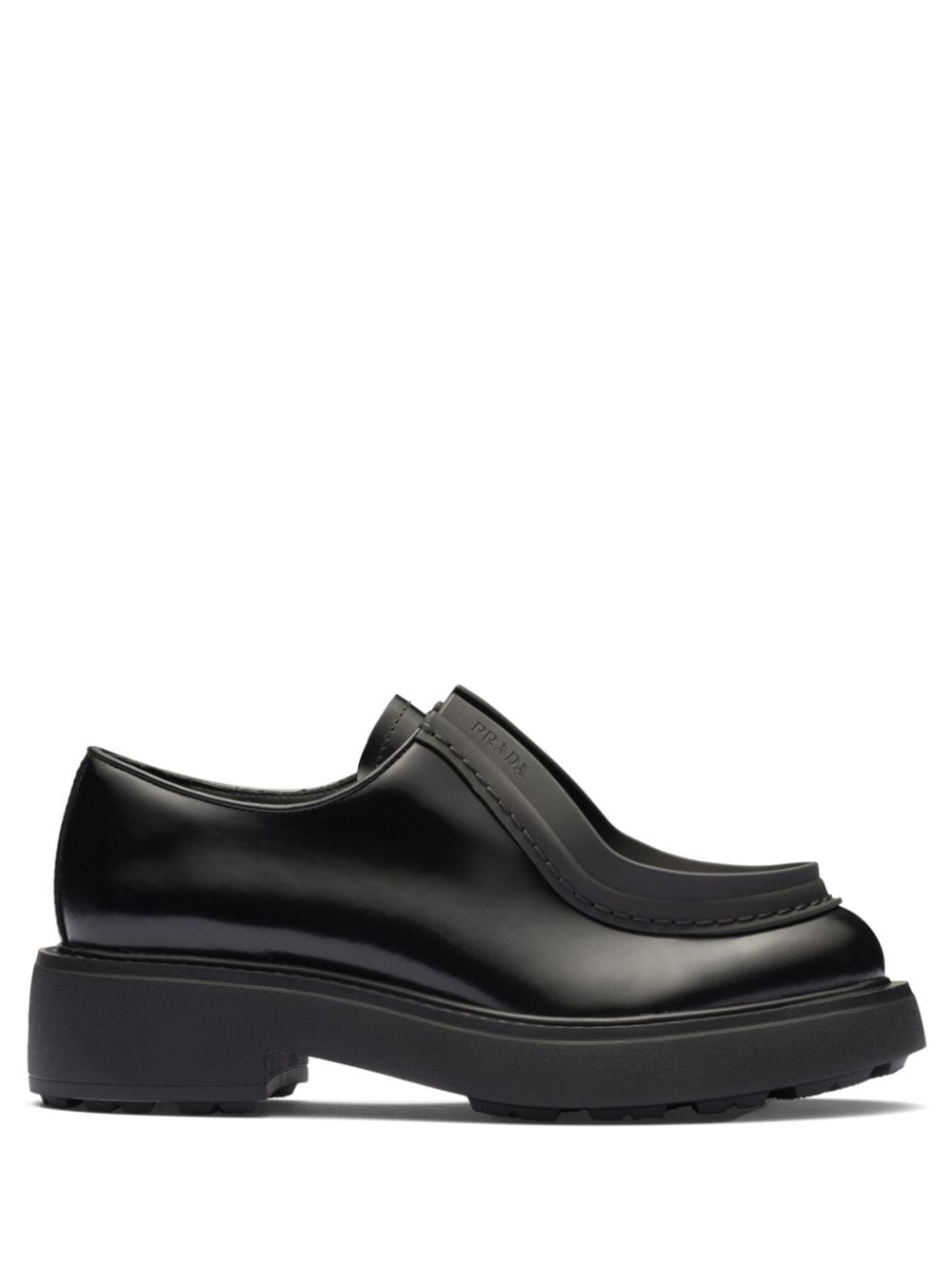 Shop Prada Raised-edge Leather Lace-up Shoes In Black