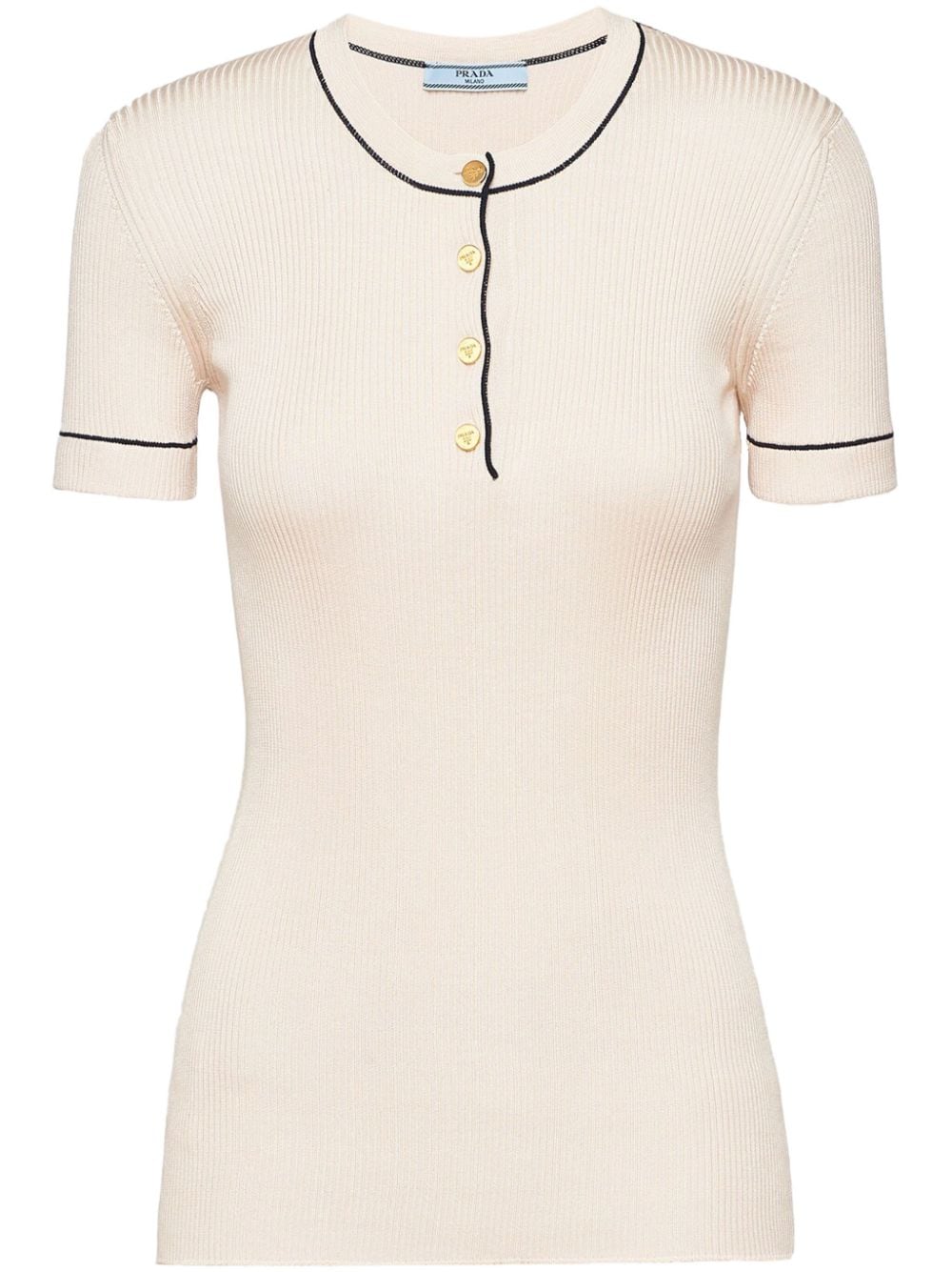 Shop Prada Ribbed-knit Silk T-shirt In Neutrals