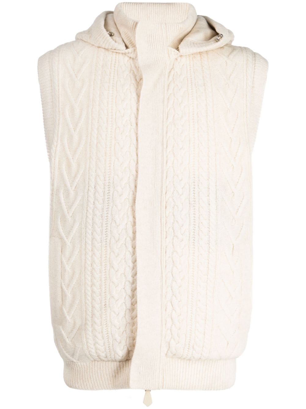 Man On The Boon. Cable-knit Hooded Vest In White