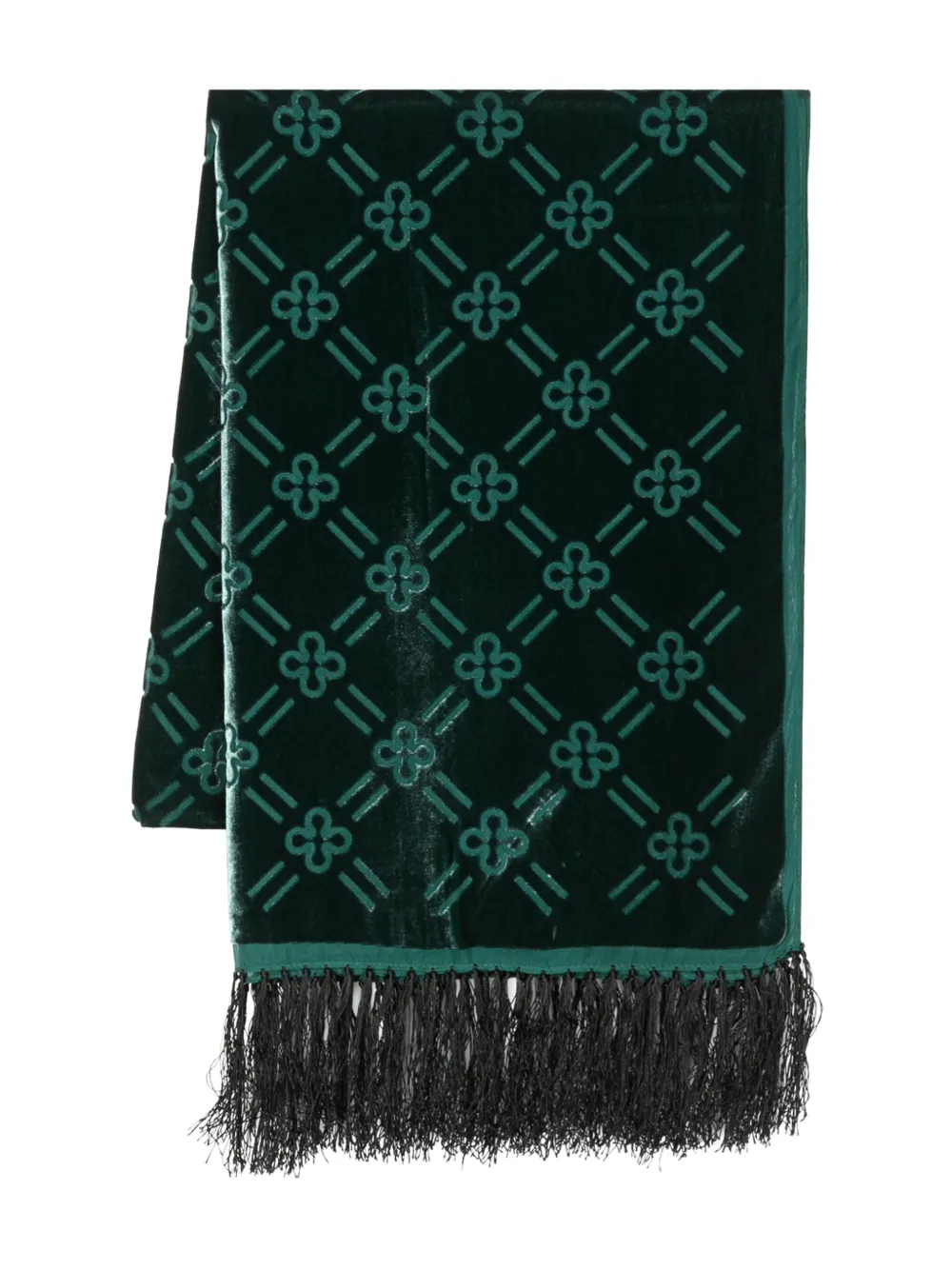 V73 Velvet Fringed Scarf In Green