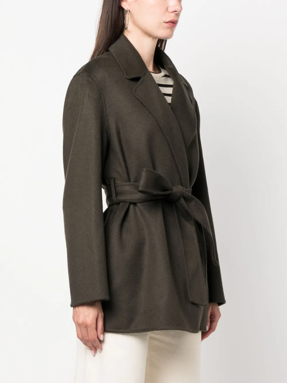 Shop P.a.r.o.s.h Belted-waist Wool Coat In Green