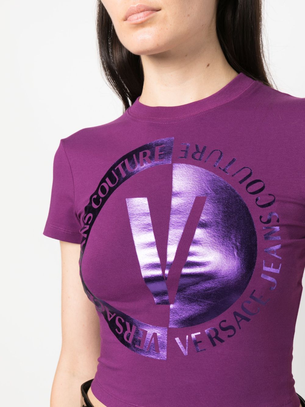 Shop Versace Jeans Couture Logo-print Cropped T-shirt In Purple