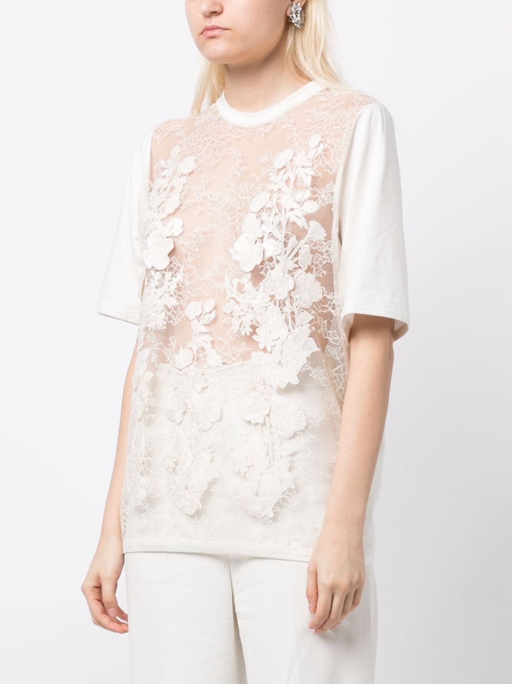 Shop Elie Saab Floral-appliqué Sheer T-shirt In White