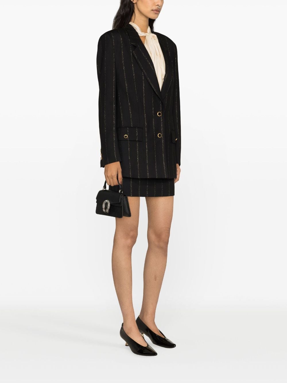 Shop Alessandra Rich Striped Single-breasted Blazer In Black