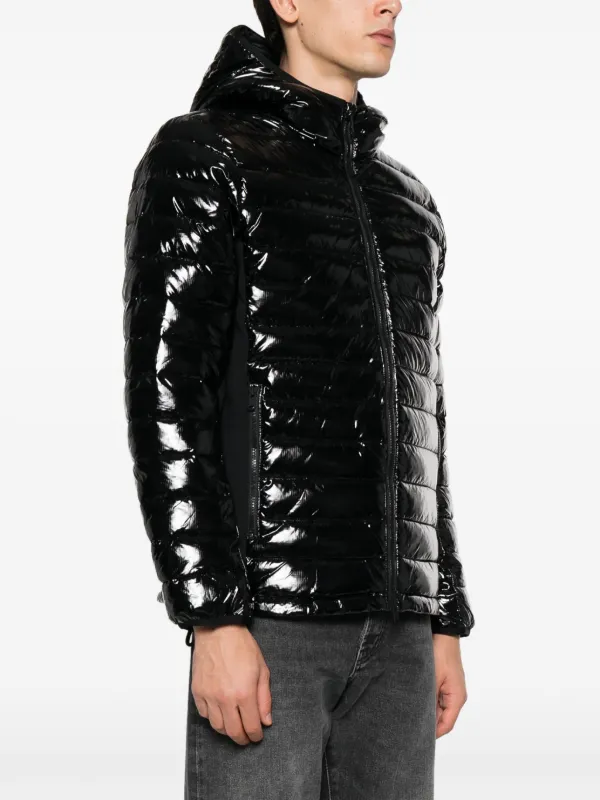 Black Shiny Puffer Jacket Mens with Hood