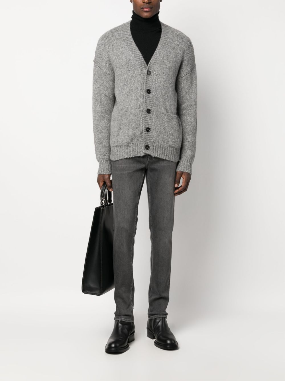 Shop Roberto Collina Button-up V-neck Cardigan In Grey