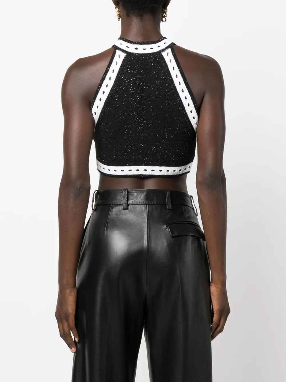 Shop Balmain Cut-out Detail Cropped Top In Black