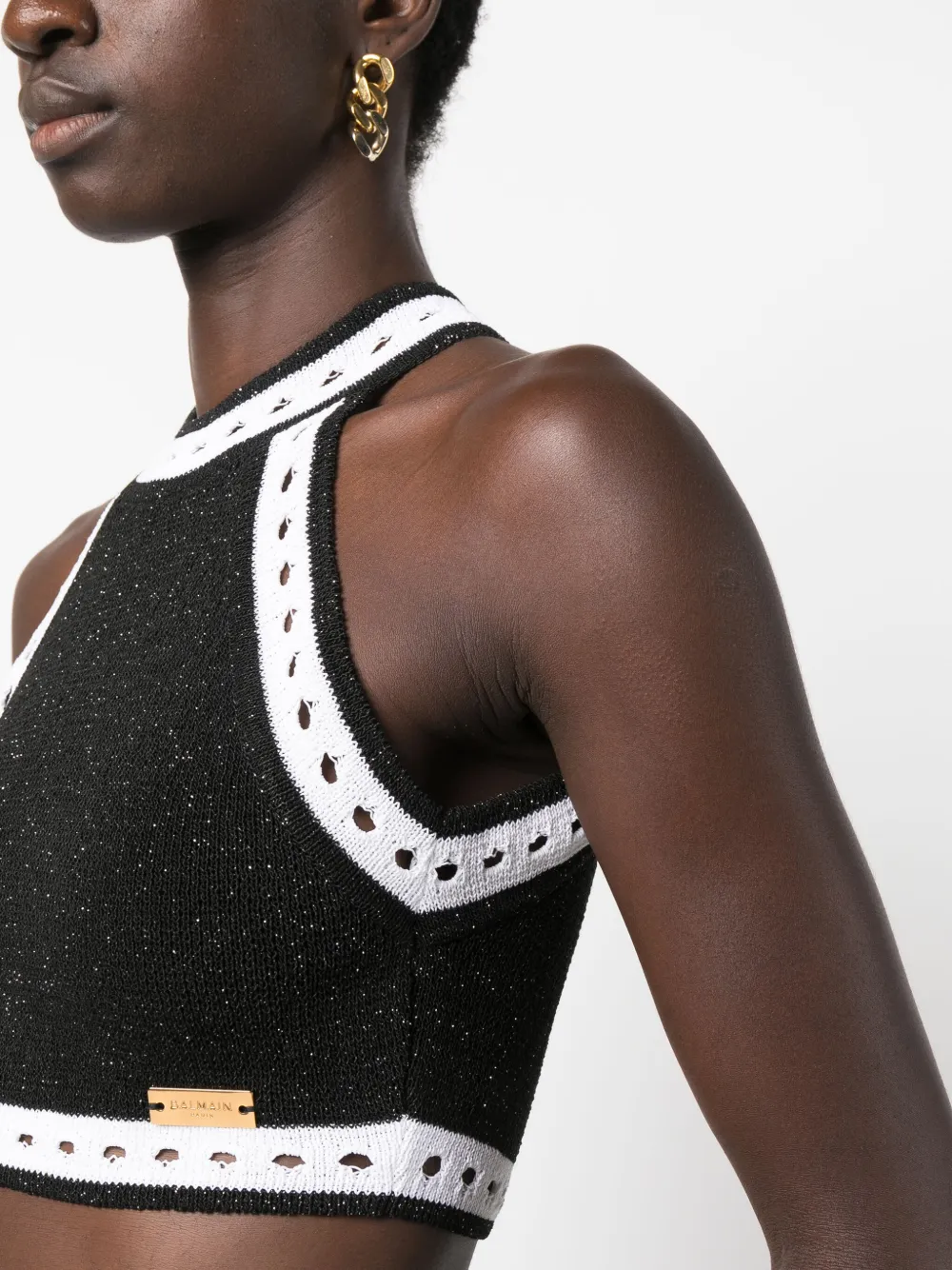 Shop Balmain Cut-out Detail Cropped Top In Black