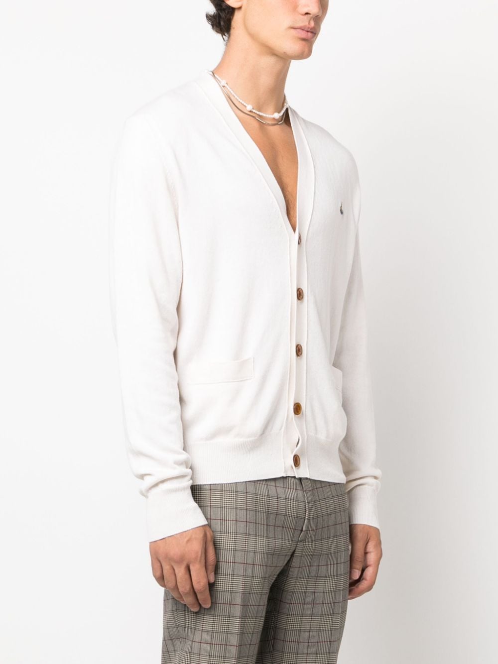 Shop Vivienne Westwood Orb-embroidered Cotton-cashmere Cardigan In Neutrals