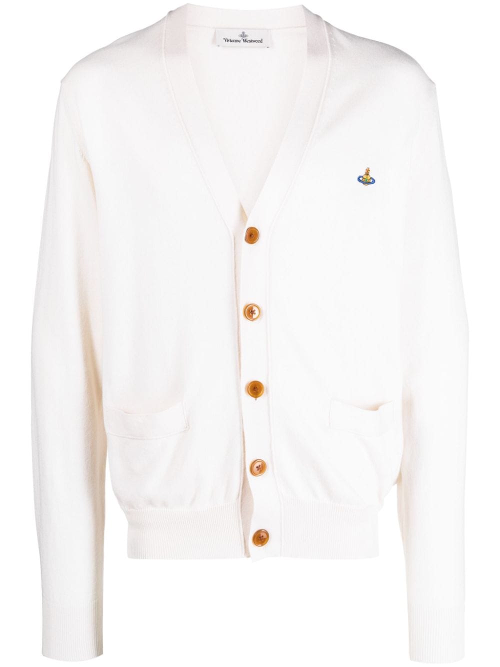 Vivienne Westwood Orb-embroidered Cotton-cashmere Cardigan In Neutrals