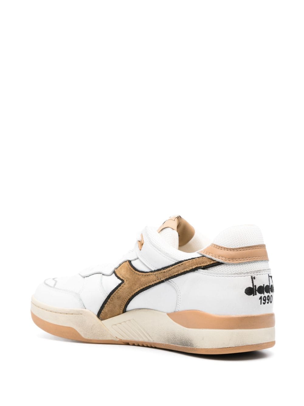 Shop Diadora B560 Used Panelled Leather Sneakers In 白色