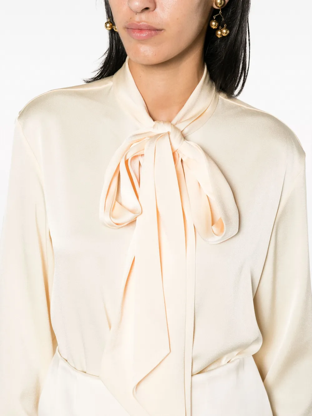 Shop Alex Perry Pussy Bow-collar Satin Blouse In Neutrals