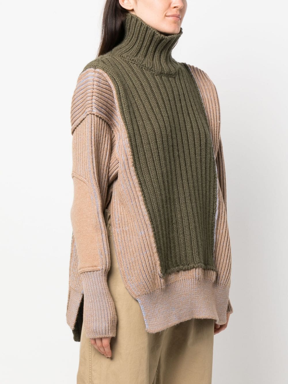 Shop Maison Margiela Contrasting Panel-detail Chunky-knit Jumper In Green