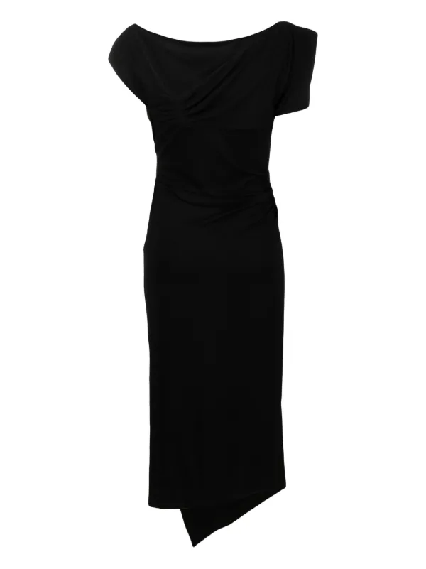 Del Core Asymmetric Ruched Midi Dress | Black | FARFETCH Del Core Asymmetric Ruched Midi Dress | Black | FARFETCH