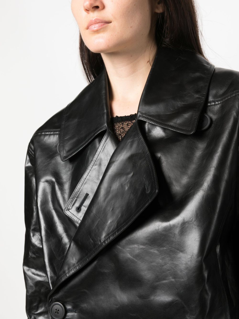 Shop Rick Owens Drella Crinkled Leather Cropped Jacket In Black