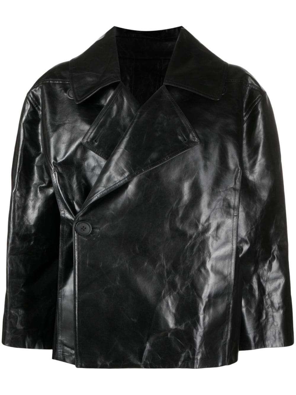 Shop Rick Owens Drella Crinkled Leather Cropped Jacket In Black