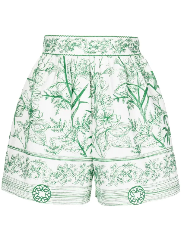 Elie Saab Floral-print High-waist Shorts in White