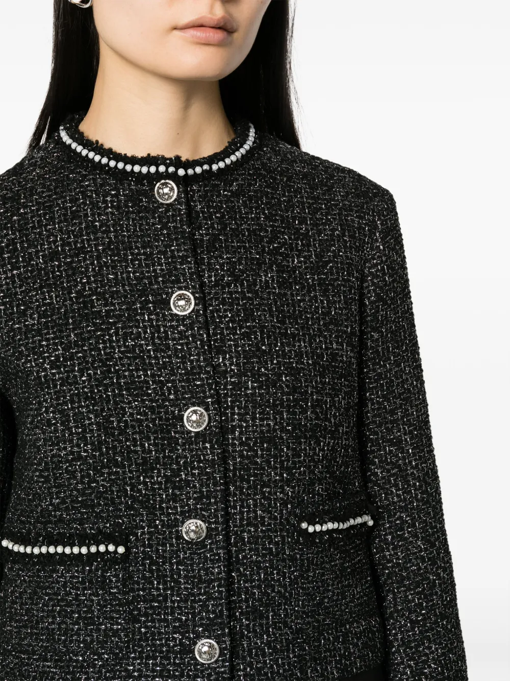 Shop Maje Bead-embellished Tweed Jacket In Black