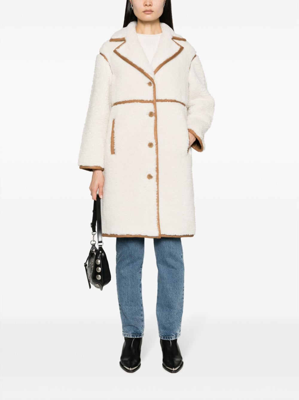 Maje single-breasted faux-shearling coat - Wit