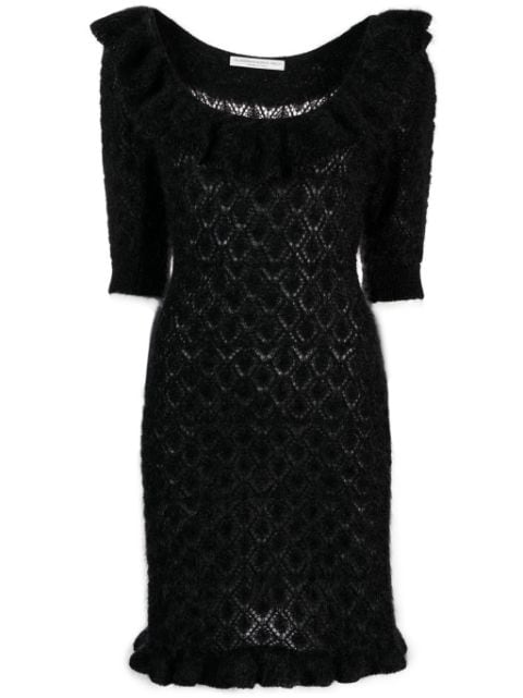 Alessandra Rich ruffle-trim pointelle-knit dress