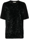Elie Saab sequin-embellished velvet T-shirt - Black