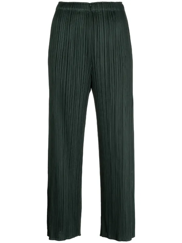 Pleats Please Issey Miyake Mc July Pleated Cropped Trousers Green FARFETCH TH