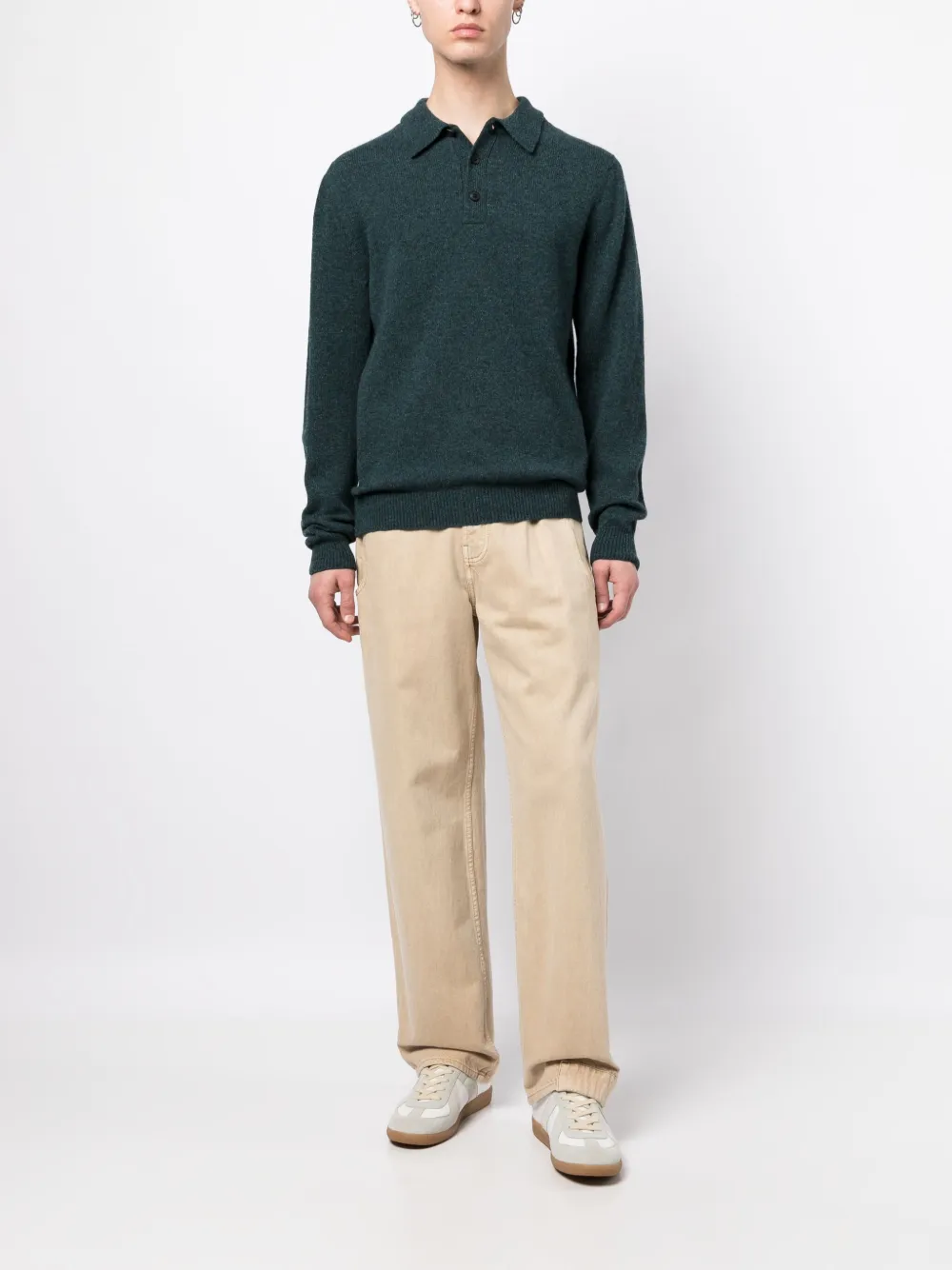 Sunspel mélange-effect wool polo jumper - Blauw