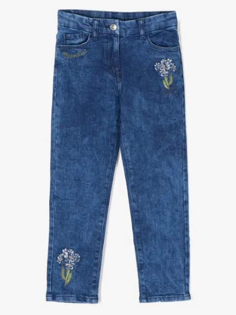 Monnalisa logo-embroidered straight-leg jeans
