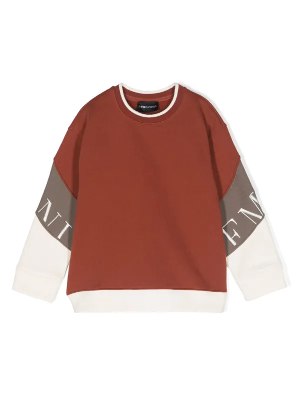 Emporio Armani Kids logo embroidered colour block Sweatshirt Brown FARFETCH IN