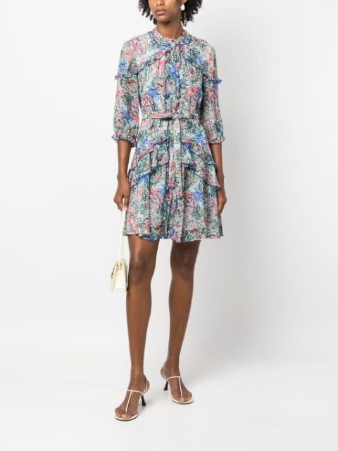 floral-print silk ruffled minidress