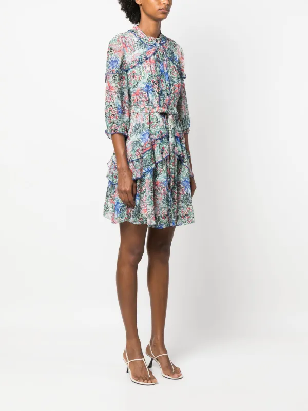 Saloni floral-print Silk Ruffled Minidress Green FARFETCH PH