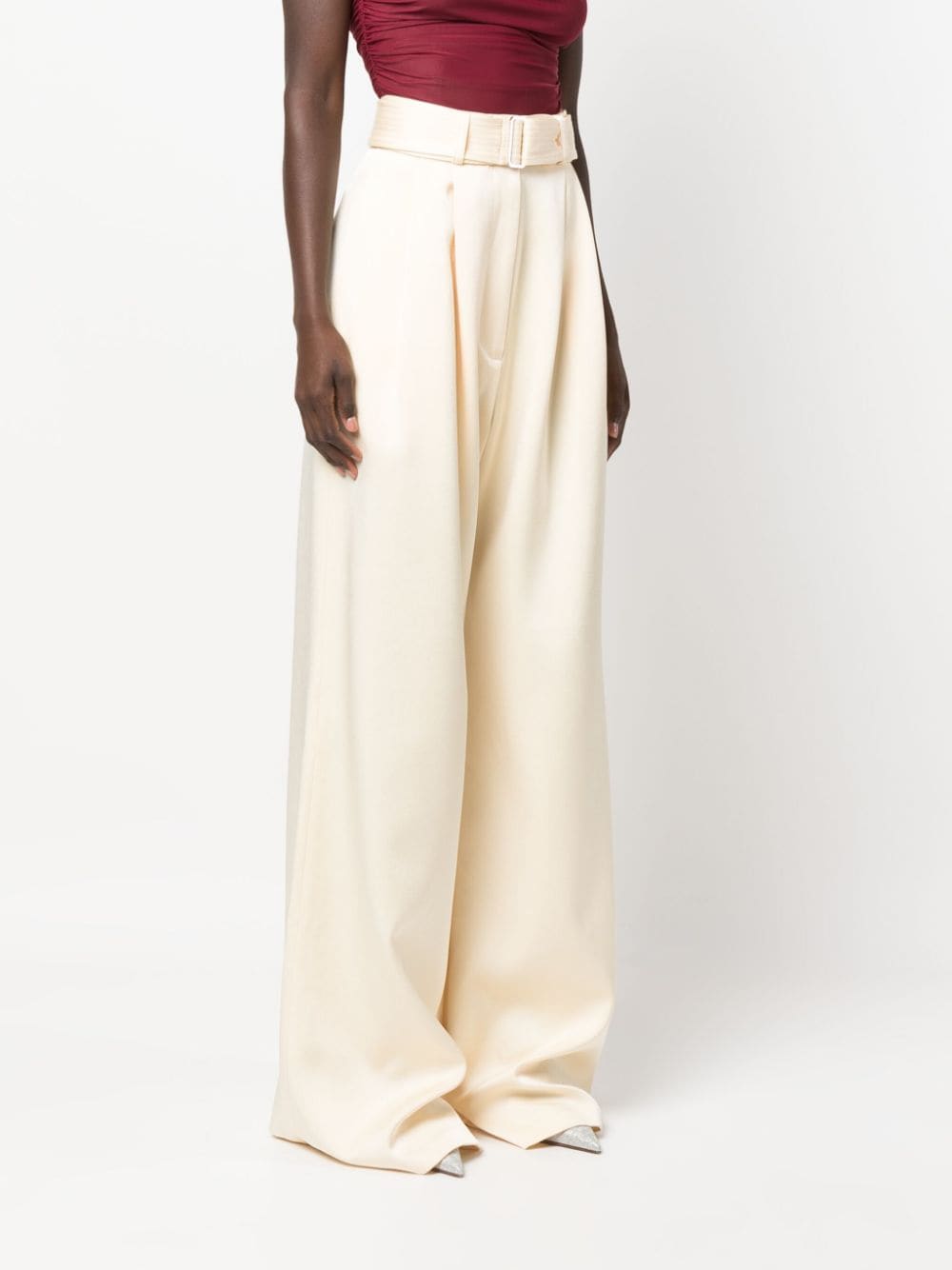 Shop Alex Perry Belted Palazzo Trousers In Neutrals