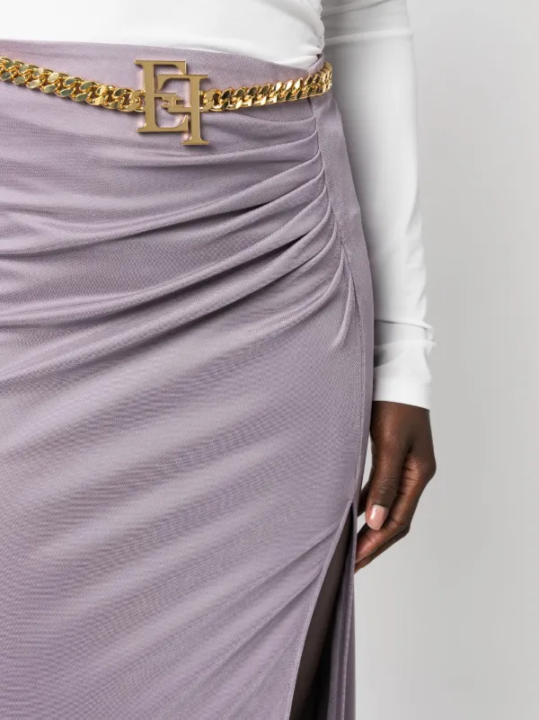 【★完売必至★】ELISABETTA FRANCHI ☆ ロングスカート Elisabetta Franchi Logo Chain link-belt Long Skirt | Purple