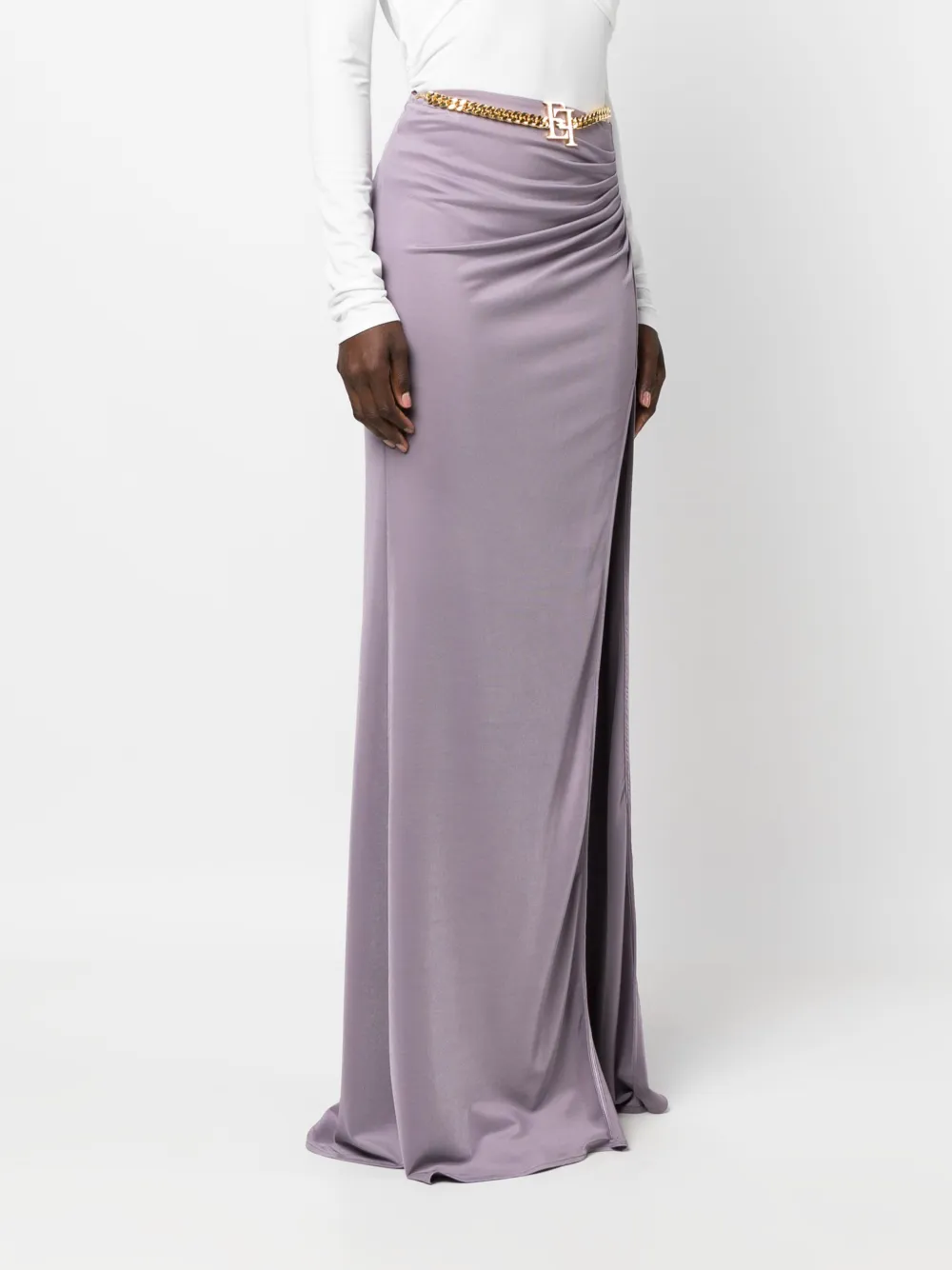 Elisabetta Franchi Logo Chain link-belt Long Skirt | Purple